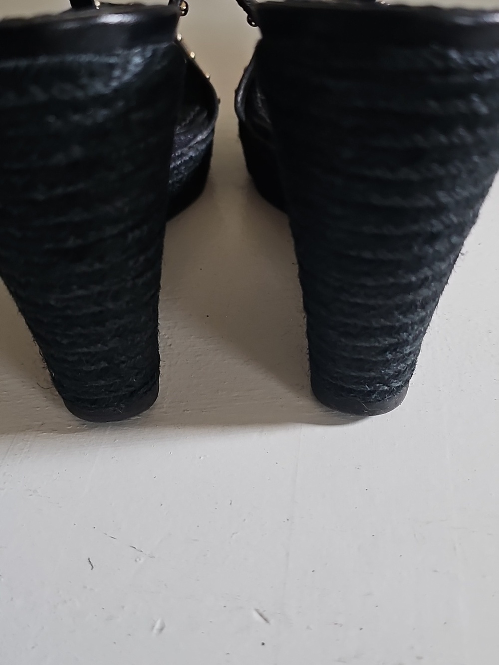 Burberry Beige/Black Check Leather and Canvas Espadrille Wedge Sandals Size 39.5 - Picture 9 of 10